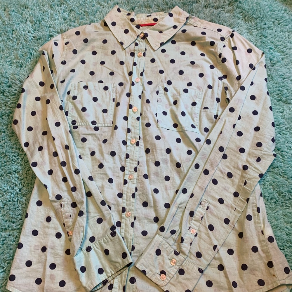 Merona Dark Blue Polka Dots on a Teal Blouse